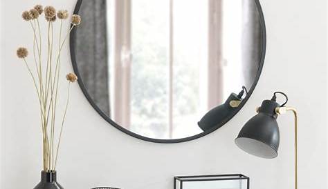 Miroir Rond Noir Design En Bois D50cm OUNDO Alinea