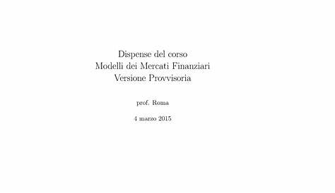 Modelli dei mercati finanziari (finanza, parte 1) - Docsity