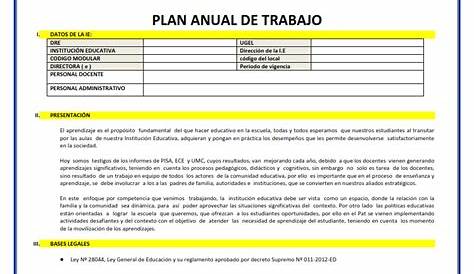 Modelo de plan anual de trabajo en formato word ~ Ministerio de