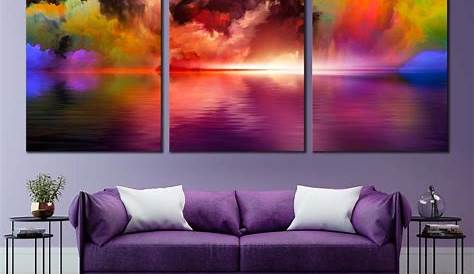 Modern Abstract Canvas Wall Art, Abstract Ocean Clouds Triptych Canvas