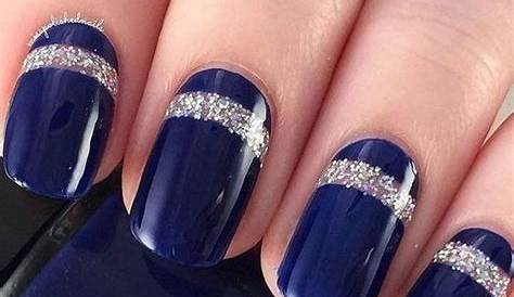Modern Elegance: Midnight Blue Ensemble With Silver Nails For A Chic Look