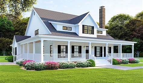 4-Bed Modern Farmhouse Plan with 8'-deep Front Porch - 56483SM