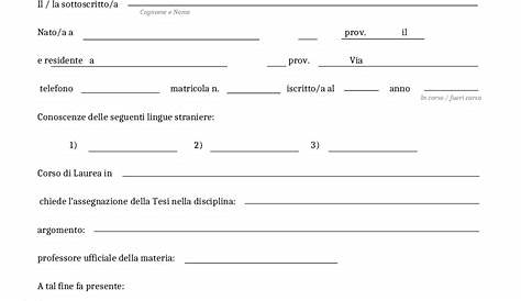 DOMANDA DI ASSEGNAZIONE TESI IN