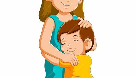 Cartoon happy mother hugging her son Royalty Free Vector