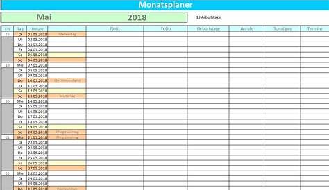 Vorlage MS Excel Monatsplaner /-Kalender