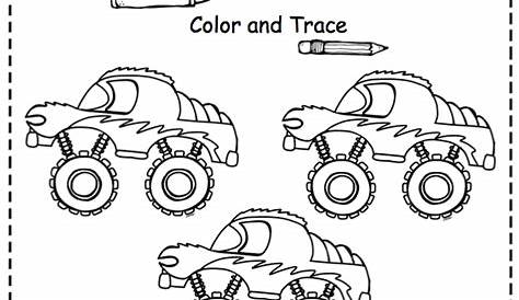 Monster Trucks Tracing & Coloring Pages Pencil Control, Handwriting