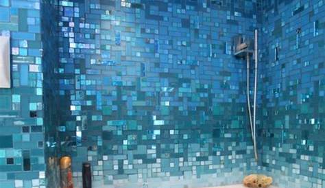Luxury Textured Aqua, Blue & Pearl Iridescent Glass Mosaic Wall Tiles