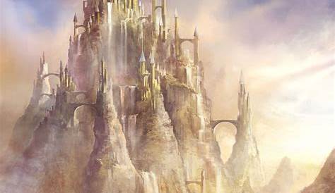 Castle in the middle of the mountain painting, fantasy art HD wallpaper