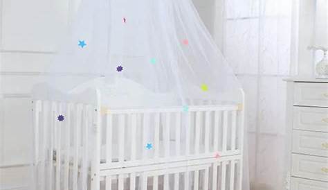 Moustiquaire Lit Bebe Avec Support Ciel De Bébé . Blanc Pompon Gris