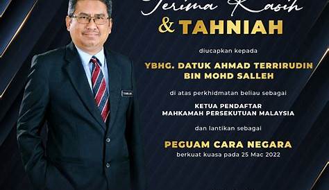 Terima kasih diucapkan kepada YBhg. Datuk Ahmad Terrirudin bin Mohd