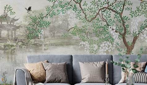 Chinoiserie Flowers and Crane Birds Mural Wallpaper Peel and - Etsy en