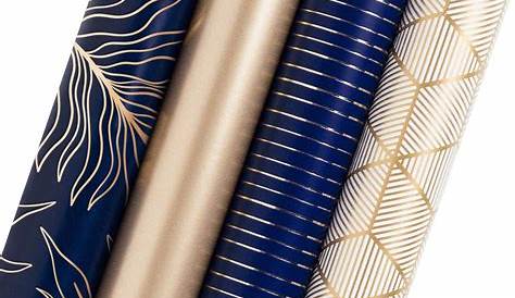 WRAPAHOLIC Wrapping Paper Roll Gold and Navy Print with Cut Lines for