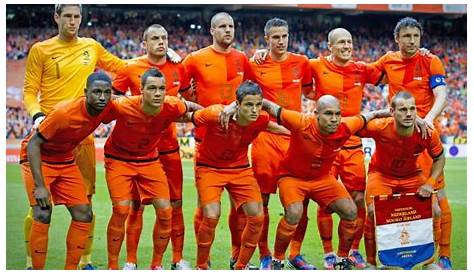 Netherlands national soccer players pose for a team photo before their