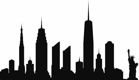 New York City Skyline Panorama Black and White Silhouette Clip.. | City