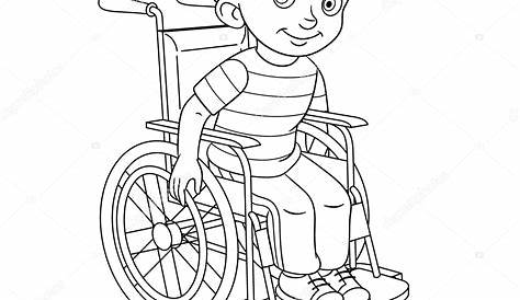 Página para colorear con chica discapacitada en silla de ruedas vector