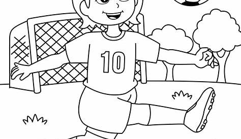 Niño jugando al fútbol - Dibujo para colorear para imprimir para la escuela