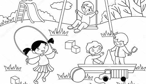 Dibujo para imprimir y colorear de niños jugando en el parque