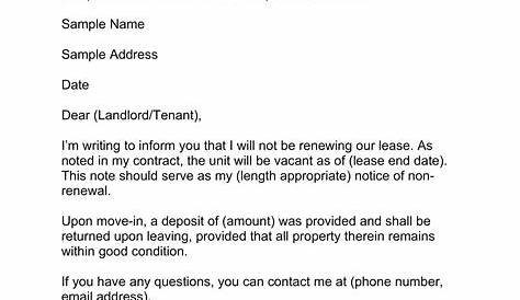 Non Renewal Sample Letter To Landlord Not Renewing Lease