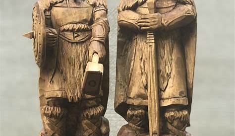 Scandinavian Gods Set. Wooden statues: Odin, Thor, Freyja, Frig, Magni