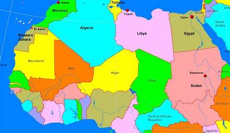 North Africa countries political map with capitals and