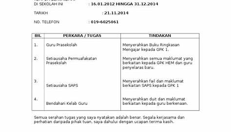 Contoh Nota Serah Tugas Penolong Kanan Pentadbiran / Doc Contoh