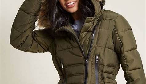 Olive Green Womens Winter Coat Snowpack Faux Fur Long Puffer Jacket Long