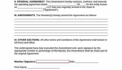 Operating Agreement Amendment Template