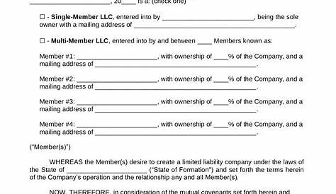 Operating Agreement Llc Template Pdf