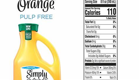 Orange Juice Simply Orange Nutrition Facts Label Pensandpieces
