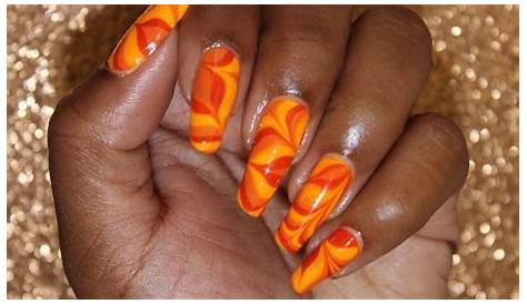 Orange Marble Fall Nails