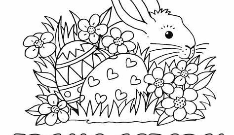 Ausmalbild Ostern: Hase wünscht frohe Ostern kostenlos ausdrucken