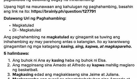 10 Halimbawa Ng Pahambing Na Di Magkatulad Na Pangungusap - Mobile Legends