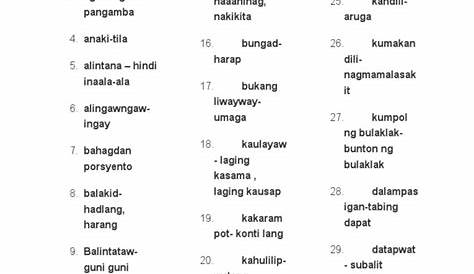 Halimbawa Ng Malalim Na Salita Sa Tagalog