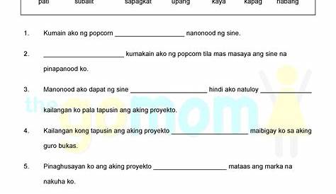 Pang ugnay pagsasanay worksheet 1 - Pagsasanay sa Filipino ©c 2013 Pia