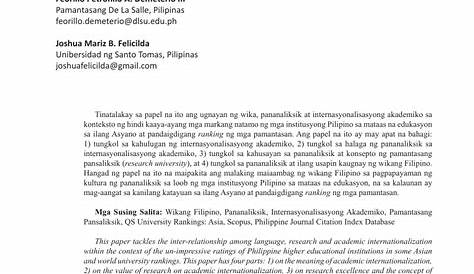Pananaliksik Sa Filipino Patungkol Sa Wikang Filipino Kabanata | Hot