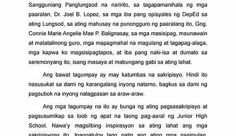 Halimbawa Ng Pangwakas Na Pananalita Sa Pagtatapos