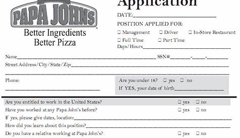 Papa Johns Pizza Job Application PDF Form FormsPal