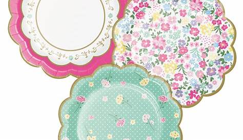 48Pack Tea Party Supplies, Disposable Scalloped Paper Plates in