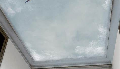 Papier Peint Ciel Pour Plafond Mural 3D Bleu Et Nuages Blancs