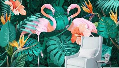 Papier Peint Jungle Flamant Rose élégant MuralConcept