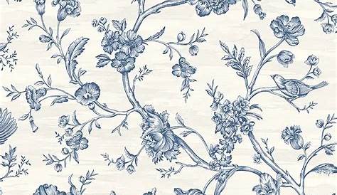 Papier Peint Vintage Bleu Fleur Oiseaux Floral Revêtement Mural