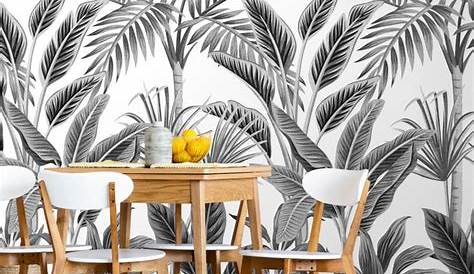 Papier peint vinyle Motif tropical forest blanc et noir