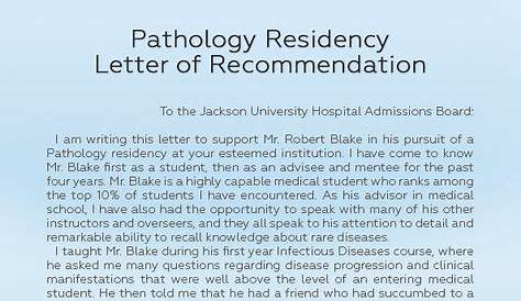 Pathology Letter Of Recommendation Sample