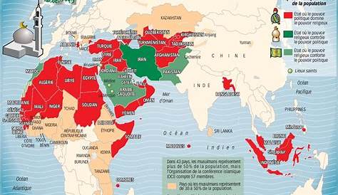 Carte du monde : part des adhérents à l'islam par État (% population