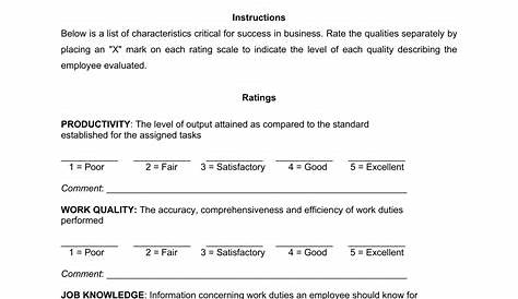 Pdf Downloadable Free Employee Evaluation Form Template Word