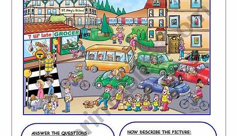 Picture description - In the village worksheet - Free ESL printable