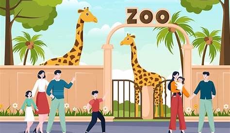 Zoo Cartoon People Family With Animals Scene Vector Illustration Vector