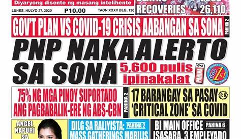 Pilipino Star Ngayon-July 30, 2020 Newspaper - Get your Digital