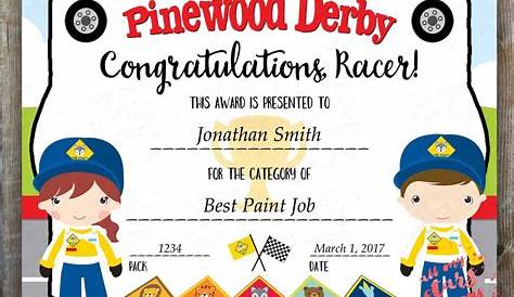 Pinewood Derby Certificates The Idea Door
