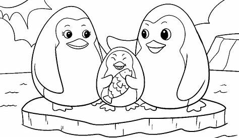 Ausmalbilder Tiere kostenlos zum Ausdrucken - Zwei Pinguine mit Baby